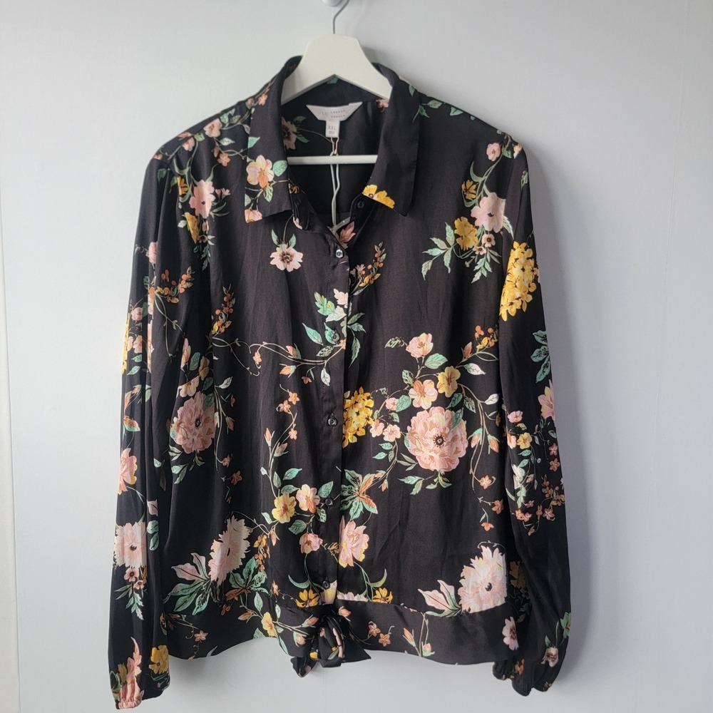 LC Lauren Conrad Floral Button-Front Tie-Waist Top size XXL dark romantic Chic